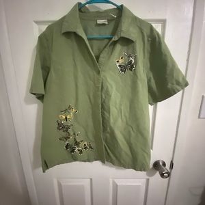 Ericka Green Butterfly Button Up Set